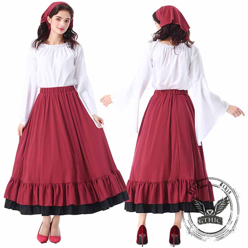 Medieval Ruffled Maxi Skirt Set Halloween Costume