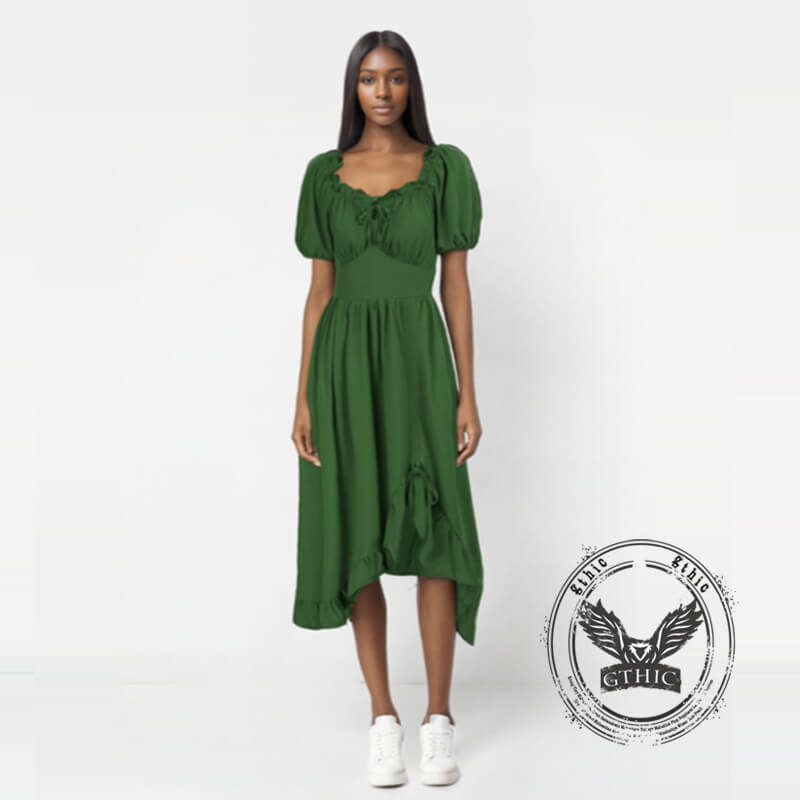 Medieval Solid Color Irregular Short Sleeve Dress