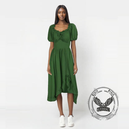 Medieval Solid Color Irregular Short Sleeve Dress