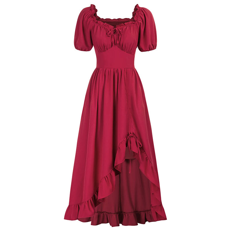 Medieval Solid Color Irregular Short Sleeve Dress