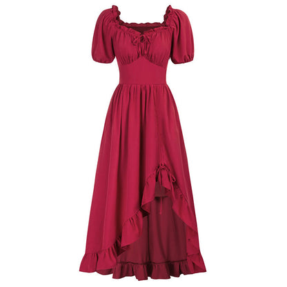 Medieval Solid Color Irregular Short Sleeve Dress