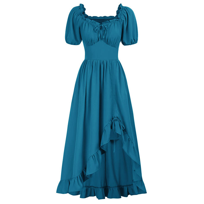 Medieval Solid Color Irregular Short Sleeve Dress