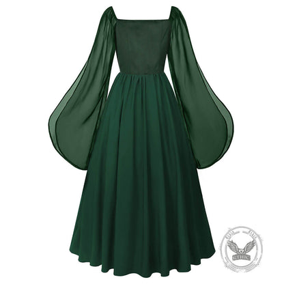 Medieval Square-Neck Lace-Up Bell Sleeves Dress