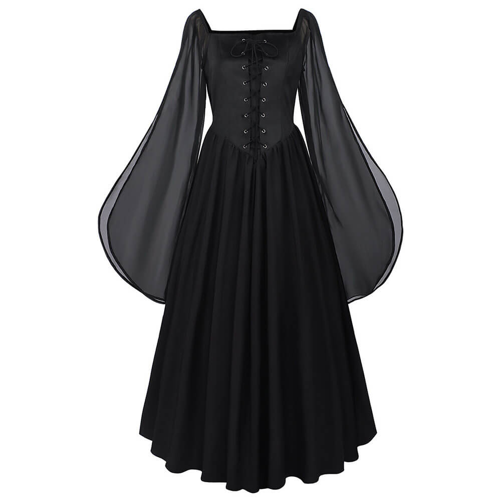 Medieval Square-Neck Lace-Up Bell Sleeves Dress