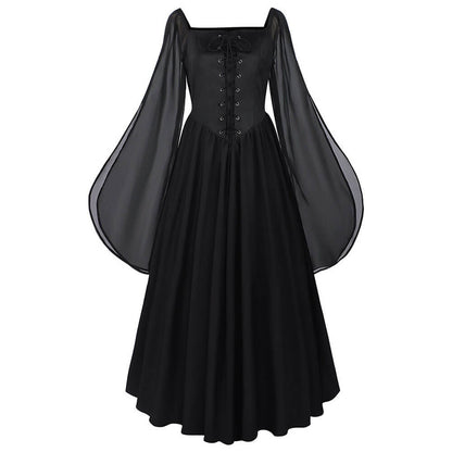 Medieval Square-Neck Lace-Up Bell Sleeves Dress