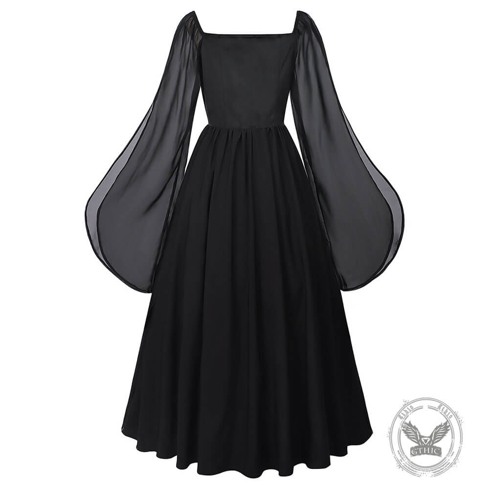 Medieval Square-Neck Lace-Up Bell Sleeves Dress