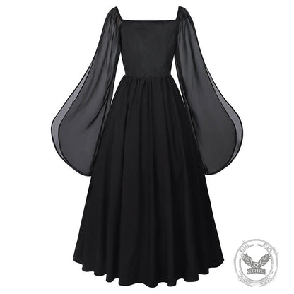 Medieval Square-Neck Lace-Up Bell Sleeves Dress