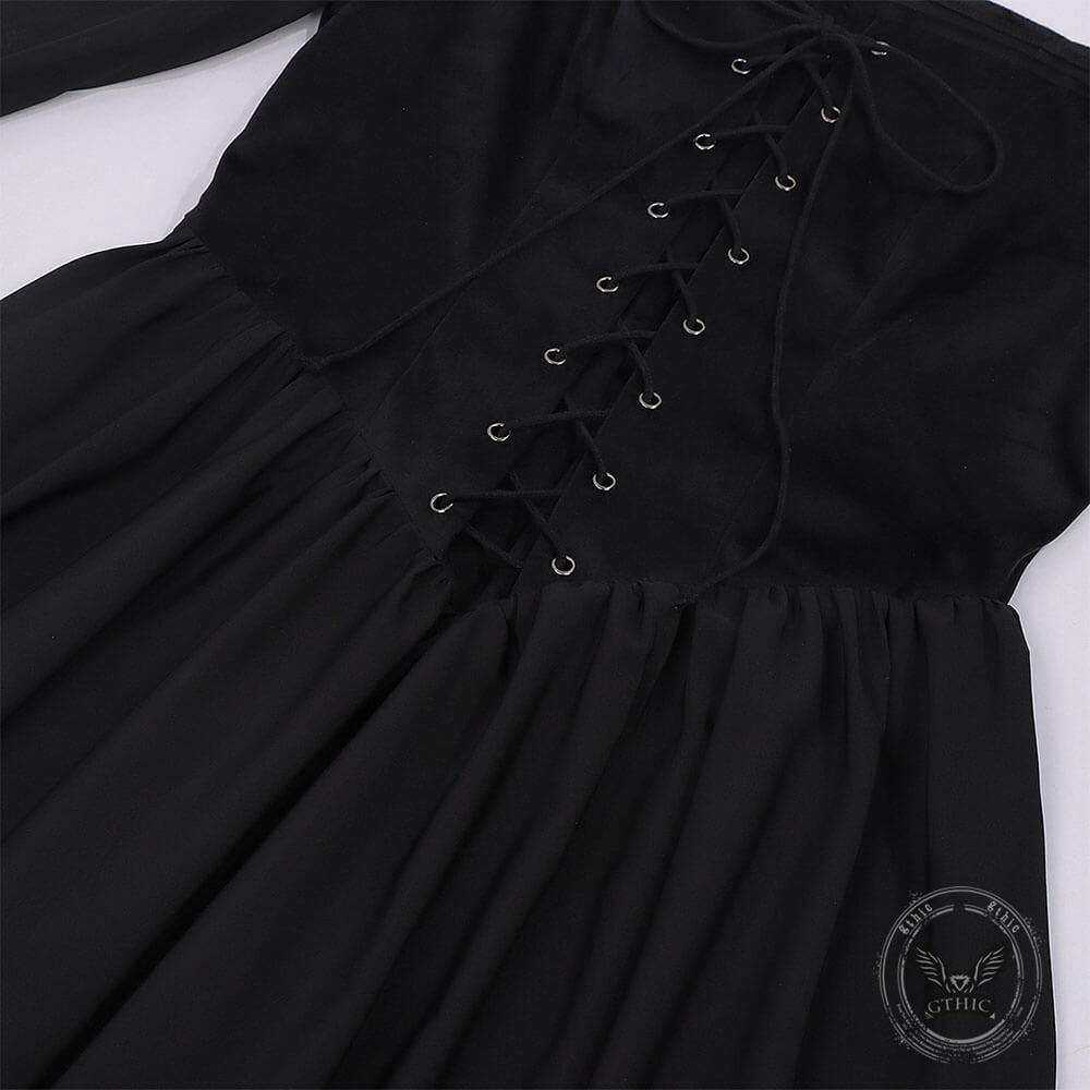 Medieval Square-Neck Lace-Up Bell Sleeves Dress