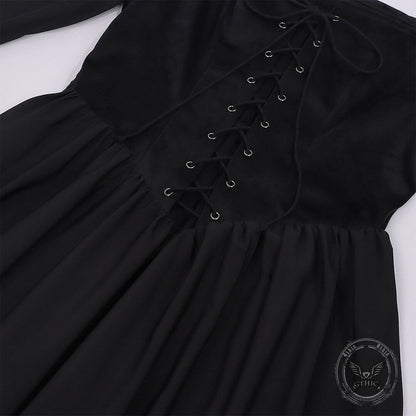 Medieval Square-Neck Lace-Up Bell Sleeves Dress