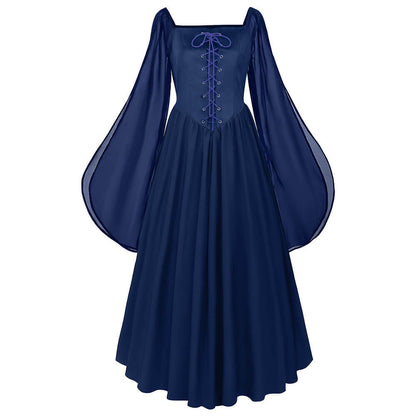 Medieval Square-Neck Lace-Up Bell Sleeves Dress