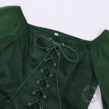 Medieval Square-Neck Lace-Up Bell Sleeves Dress