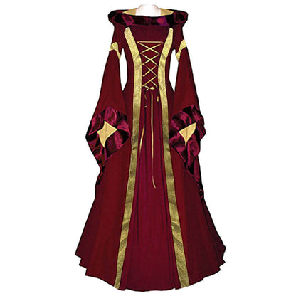 Medieval Victorian Retro Hooded Bell Sleeve Long Dress
