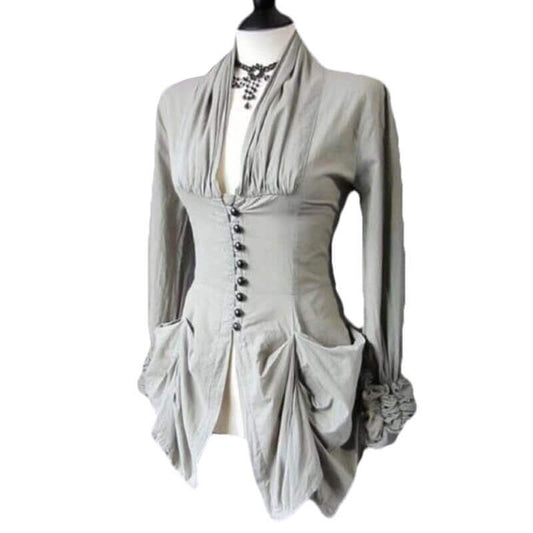 Medieval Victorian Ruffle V-Neck Corset Blouse