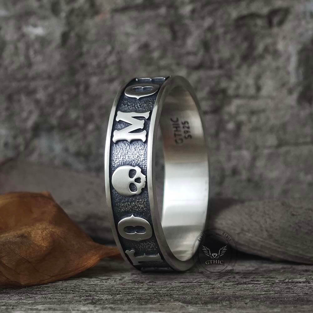 Memento Mori Letters Skull Sterling Silver Ring