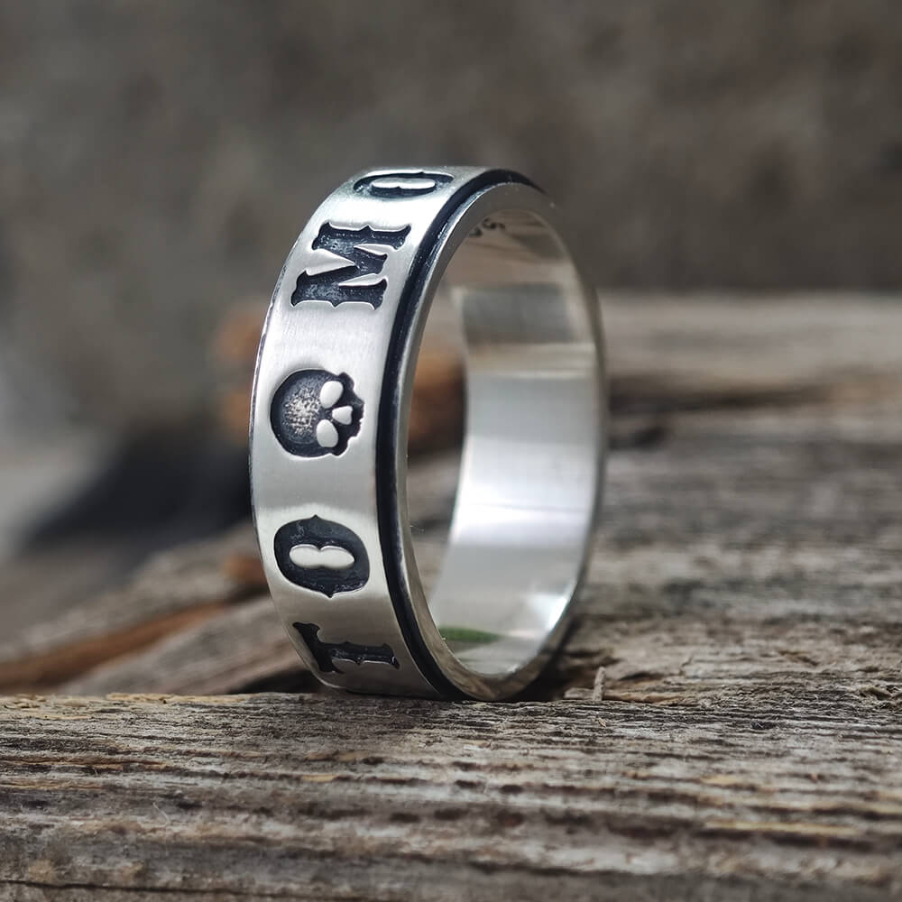 Memento Mori Letters Skull Sterling Silver Ring