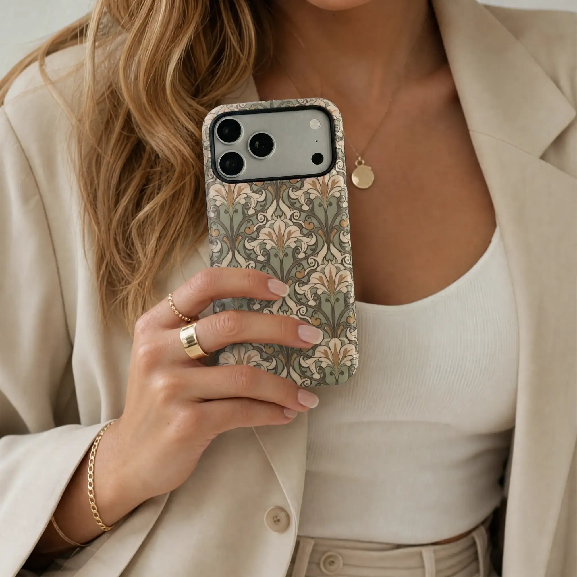 Art Nouveau Sage Floral Matte Case for iPhone 15-17 Series - MagSafe | Narovik