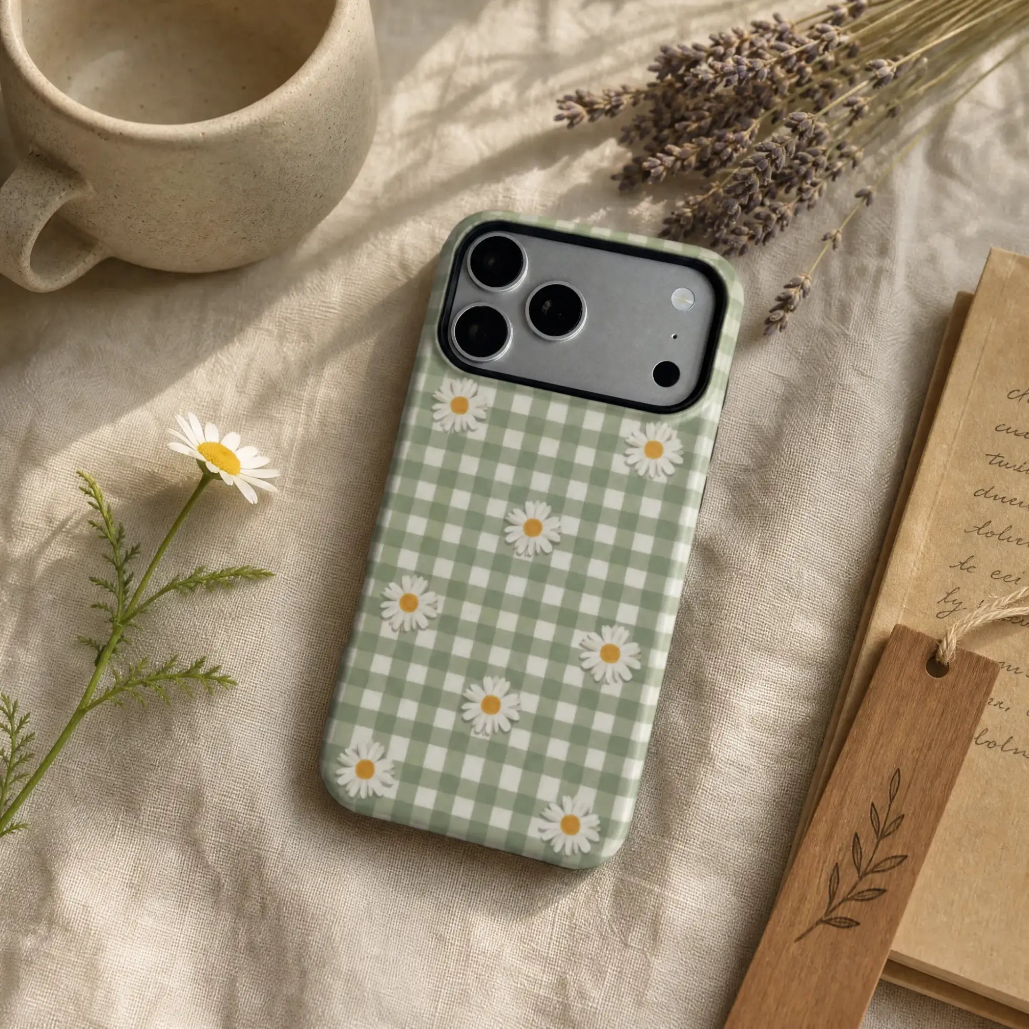 Cottagecore Mint Gingham Daisy Matte Case for iPhone 15-17 Series - MagSafe | Narovik