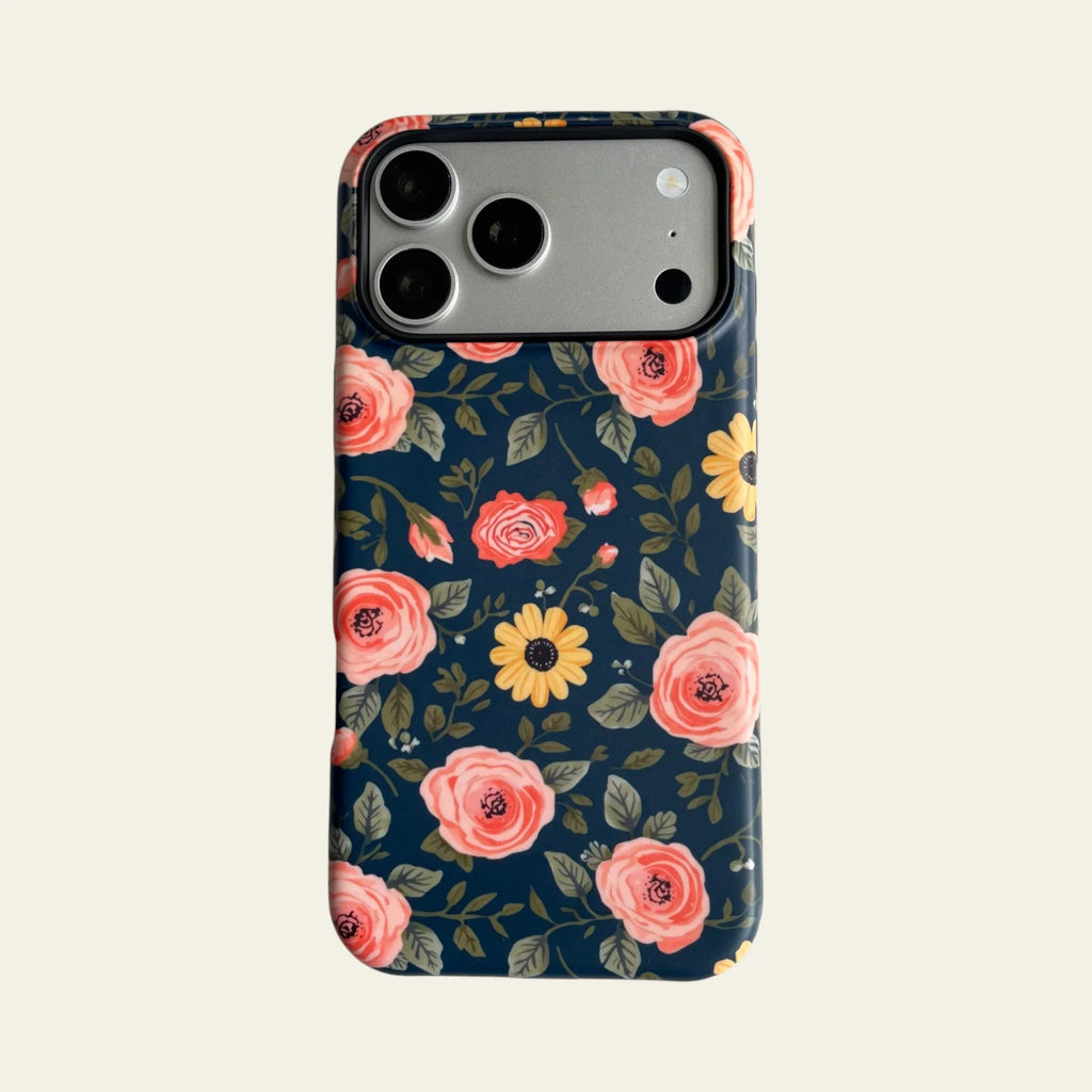 Navy Peach Floral Matte Case - MagSafe Compatible