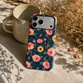 Navy Peach Floral Matte Case - MagSafe Compatible