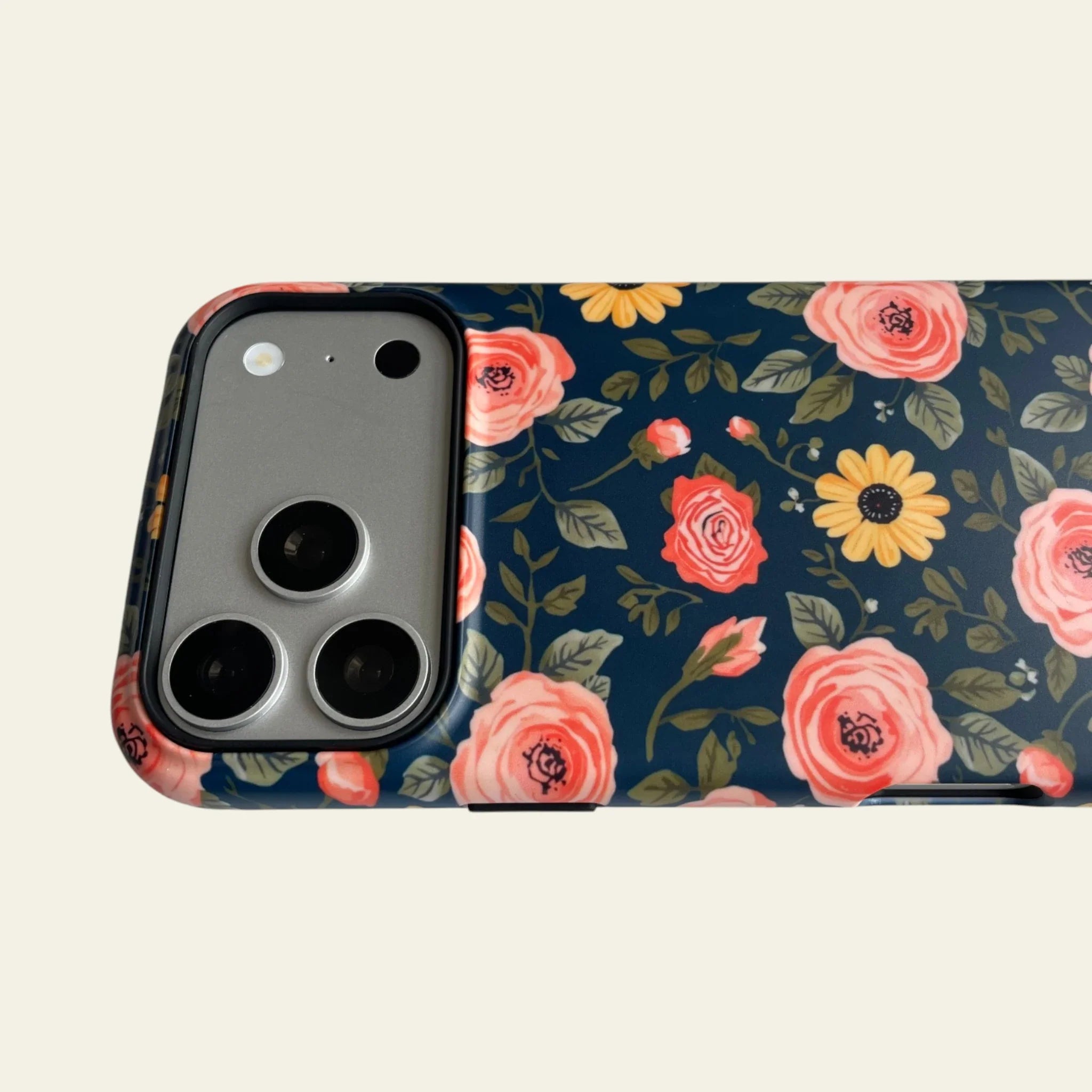 Navy Peach Floral Matte Case - MagSafe Compatible