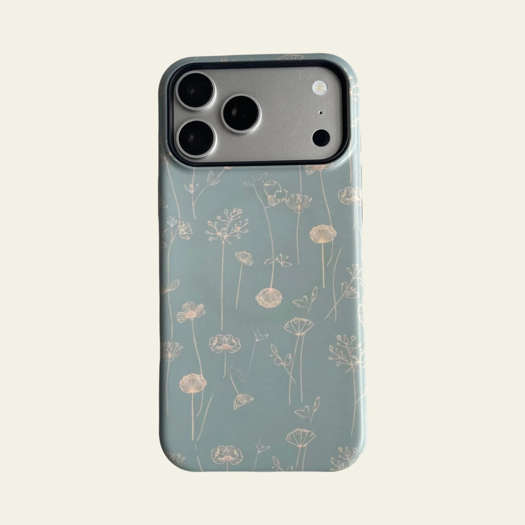 Sage Green Line Art Wildflower Matte Case for iPhone 15-17 Series - MagSafe | Narovik