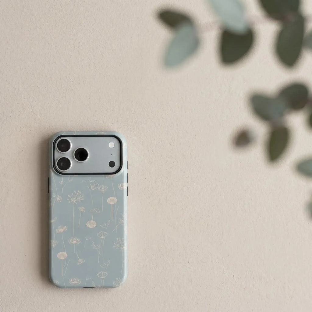 Sage Green Line Art Wildflower Matte Case for iPhone 15-17 Series - MagSafe | Narovik