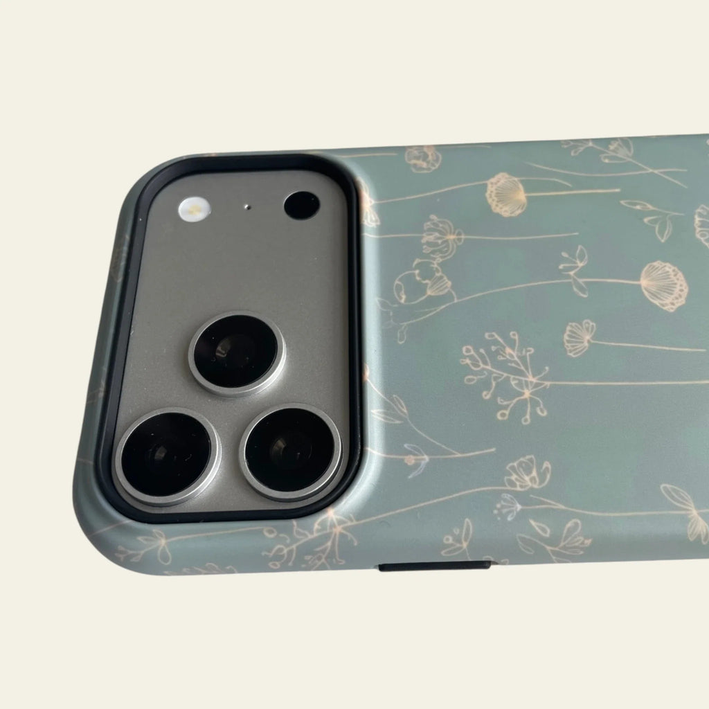 Sage Green Line Art Wildflower Matte Case for iPhone 15-17 Series - MagSafe | Narovik