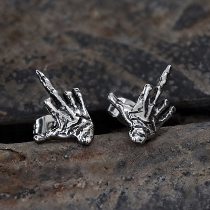 Middle Finger Ghost Hand Stainless Steel Ear Stud