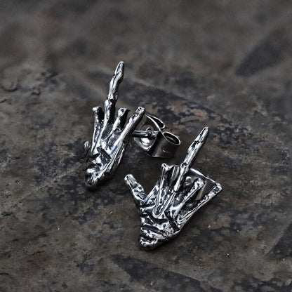 Middle Finger Ghost Hand Stainless Steel Ear Stud