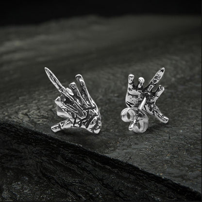 Middle Finger Ghost Hand Stainless Steel Ear Stud