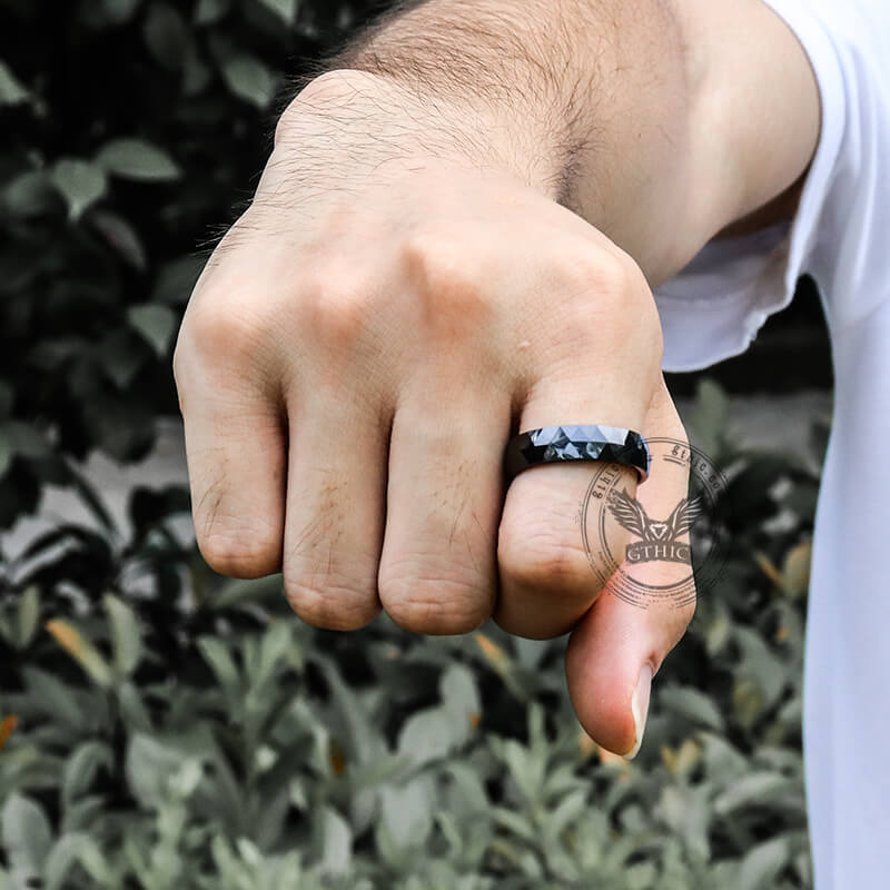 Minimalist Black Faceted Ring in Ceramic