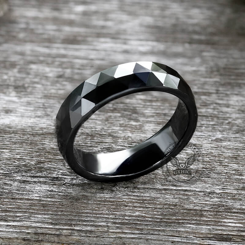 Minimalist Black Faceted Ring in Ceramic