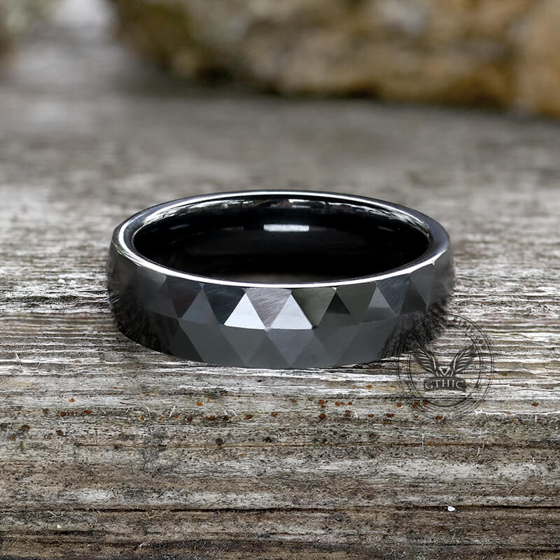Minimalist Black Faceted Ring in Ceramic