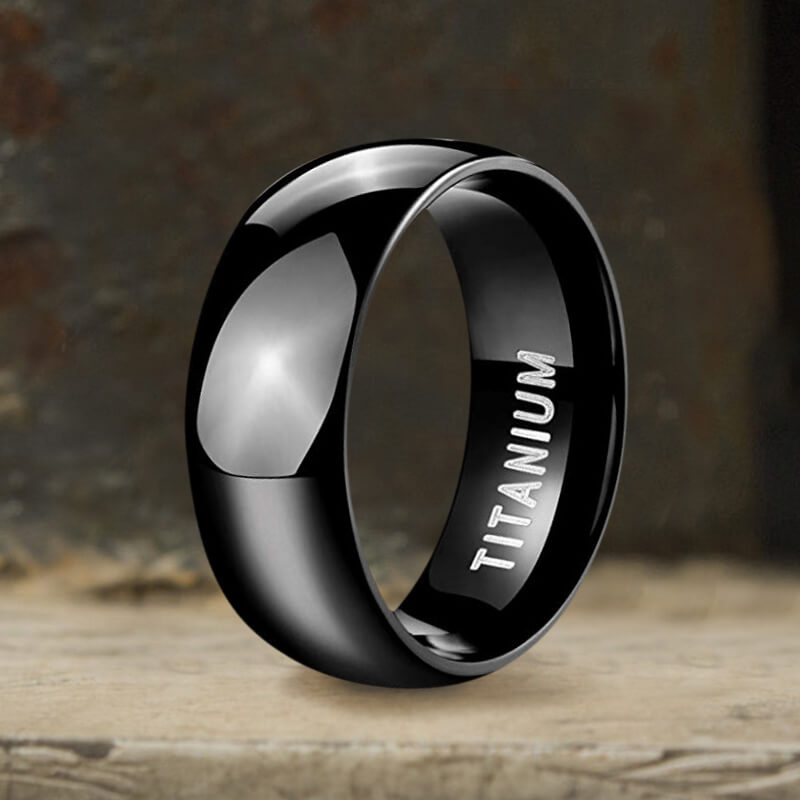 Minimalist Black Glossy Ring in Titanium