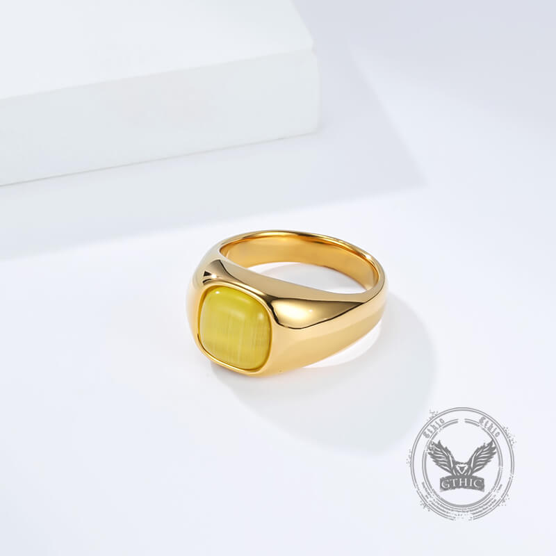 Minimalist Cat's Eye Stone Stainless Steel Versatile Ring