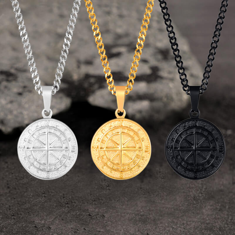 Minimalist Compass Pendant in Stainless Steel