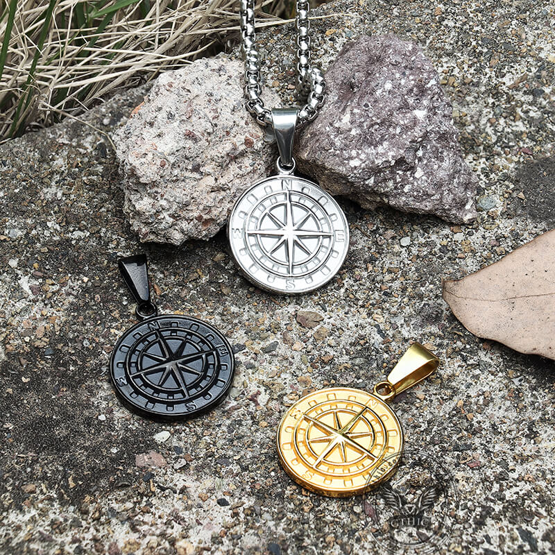 Minimalist Compass Pendant in Stainless Steel