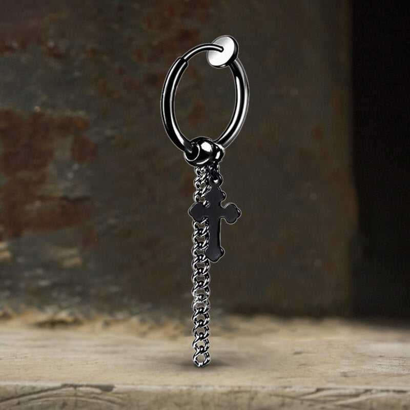 Minimalist Cross Chain Hoop Earrings in Stainless Steel