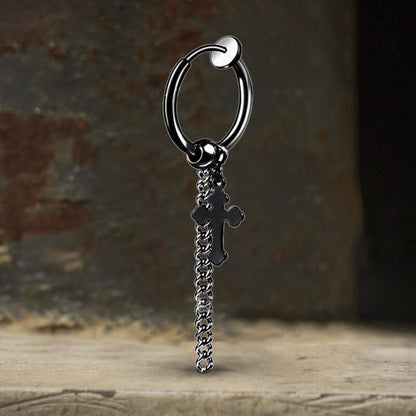 Minimalist Cross Chain Hoop Earrings in Stainless Steel