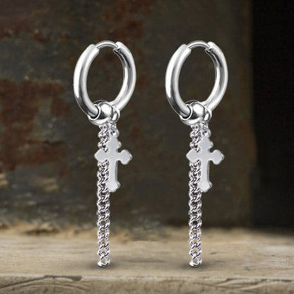 Minimalist Cross Chain Hoop Earrings in Stainless Steel