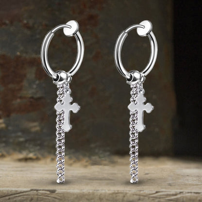 Minimalist Cross Chain Hoop Earrings in Stainless Steel