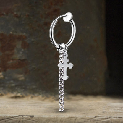 Minimalist Cross Chain Hoop Earrings in Stainless Steel