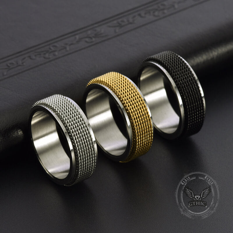 Minimalist Mesh Woven Stainless Steel Spinner Ring