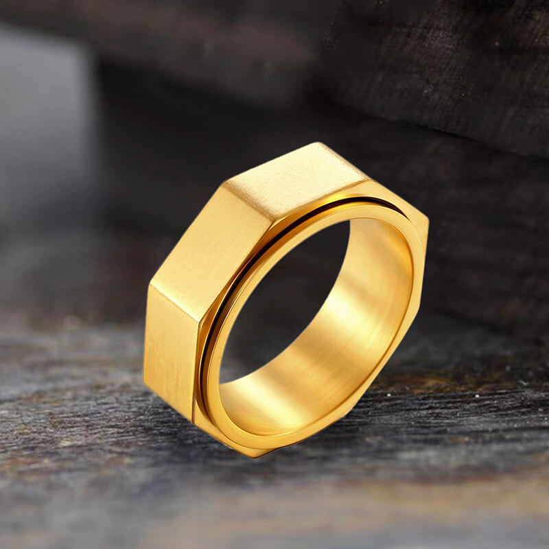 Minimalist Octagonal Nut Stainless Steel Spinner Ring