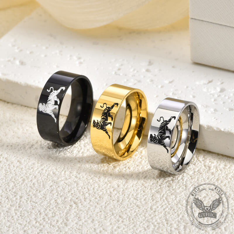 Minimalist Polished Domineering Tiger Ring in Stainless Steel