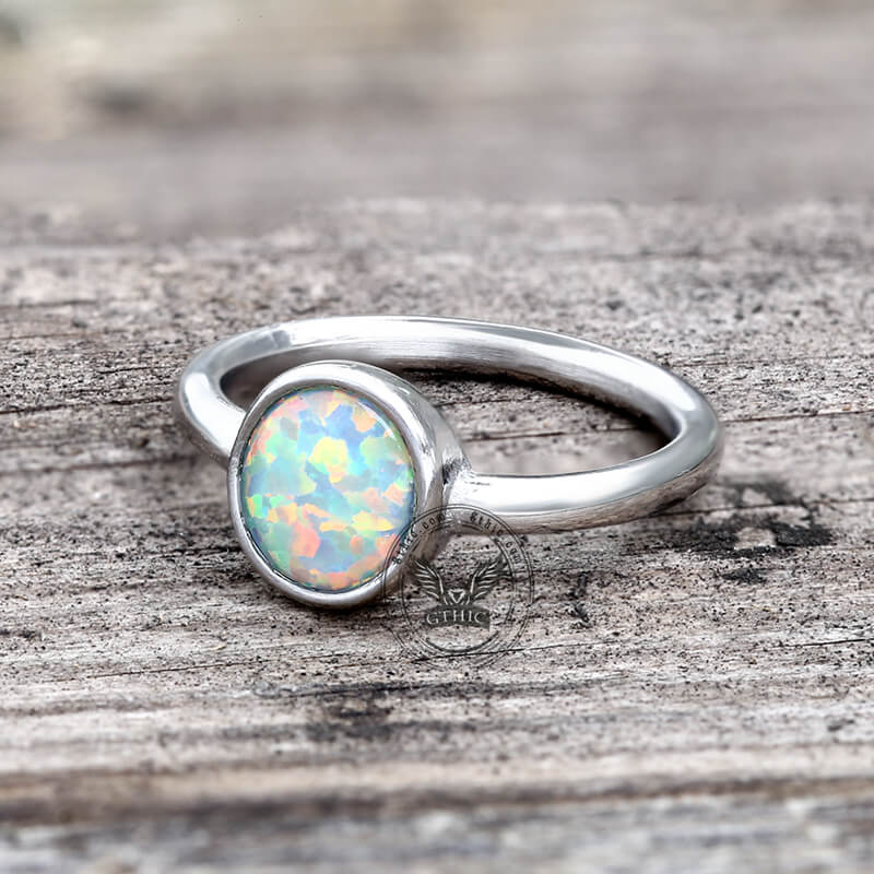 Minimalist Round Opal Stainless Steel Gemstone Ring