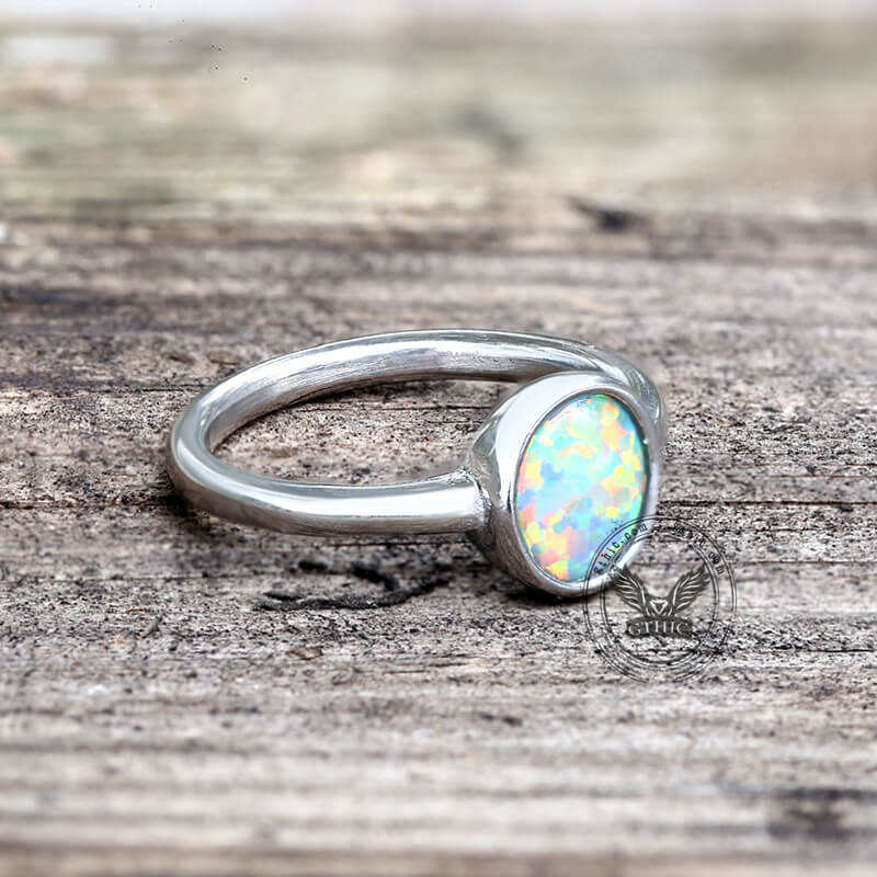 Minimalist Round Opal Stainless Steel Gemstone Ring