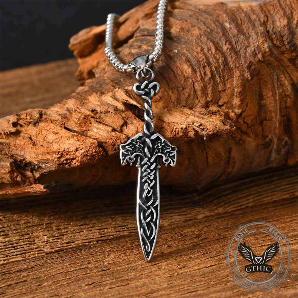 Nordic Celtic Knot Sword Pendant in Stainless Steel
