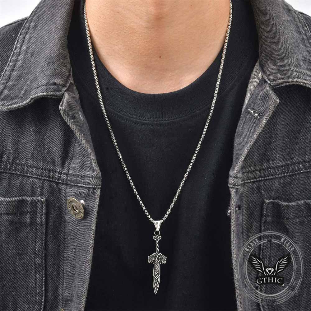 Nordic Celtic Knot Sword Pendant in Stainless Steel