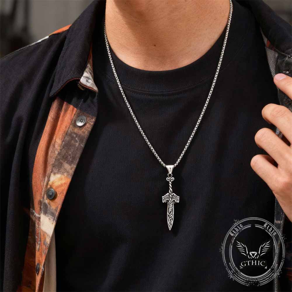Nordic Celtic Knot Sword Pendant in Stainless Steel